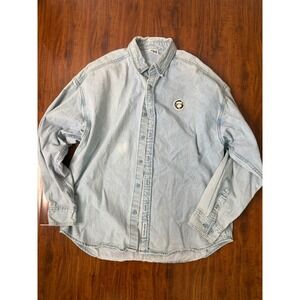 Aape by A Bathing Ape Shirt Mens SZ M Denim Button Down Long Sleeve Camo Trim